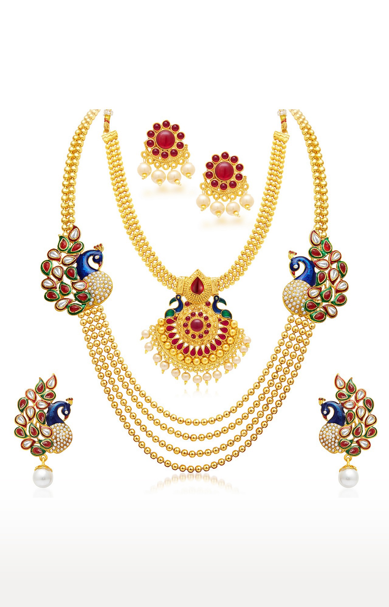Sukkhi Amazing Pearl Gold Plated Kundan Peacock Meenakari Multi