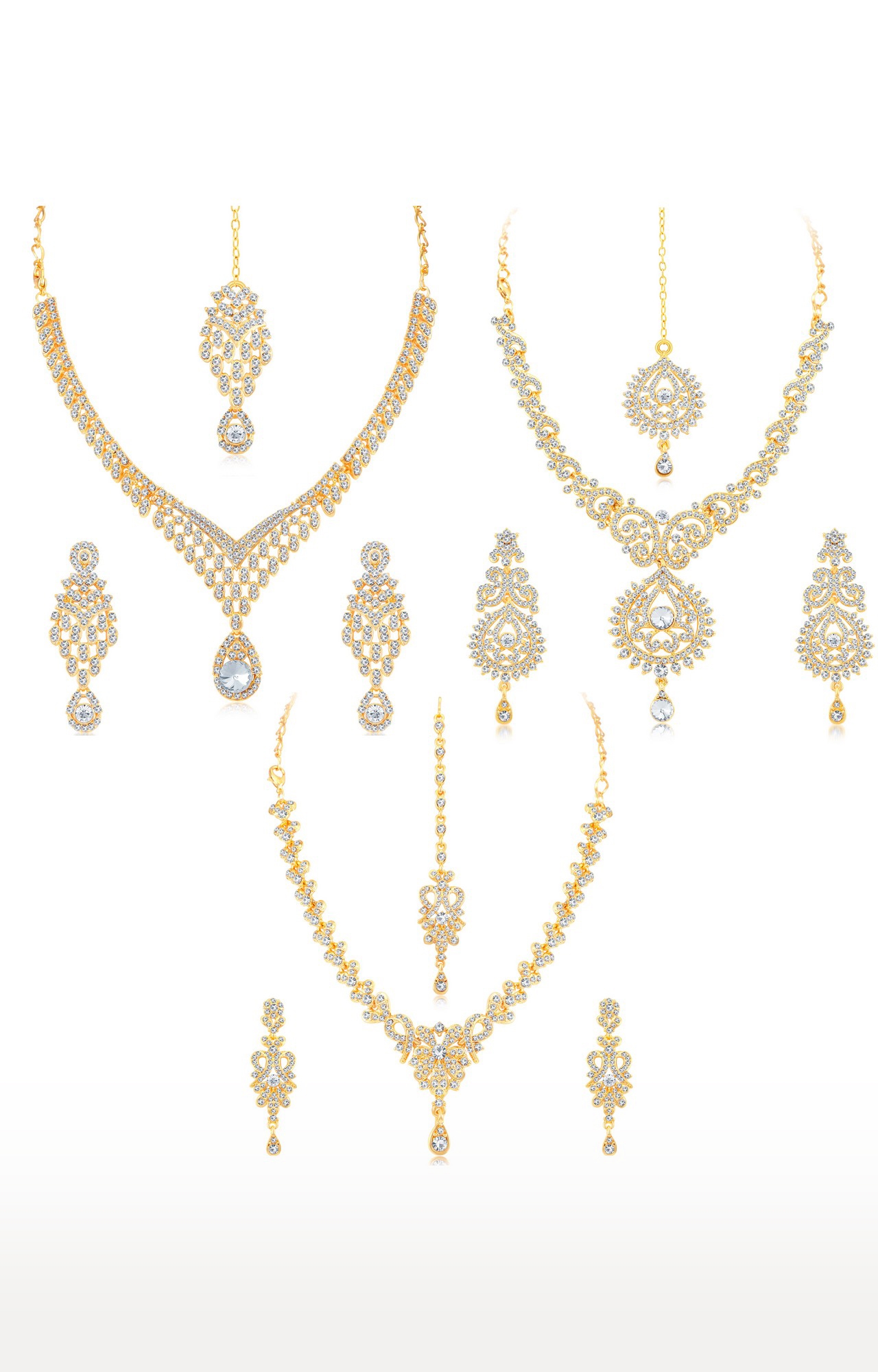 SUKKHI | Sukkhi Stylish Gold Plated Austrian Diamond Choker Necklace Set Combo For Women 0