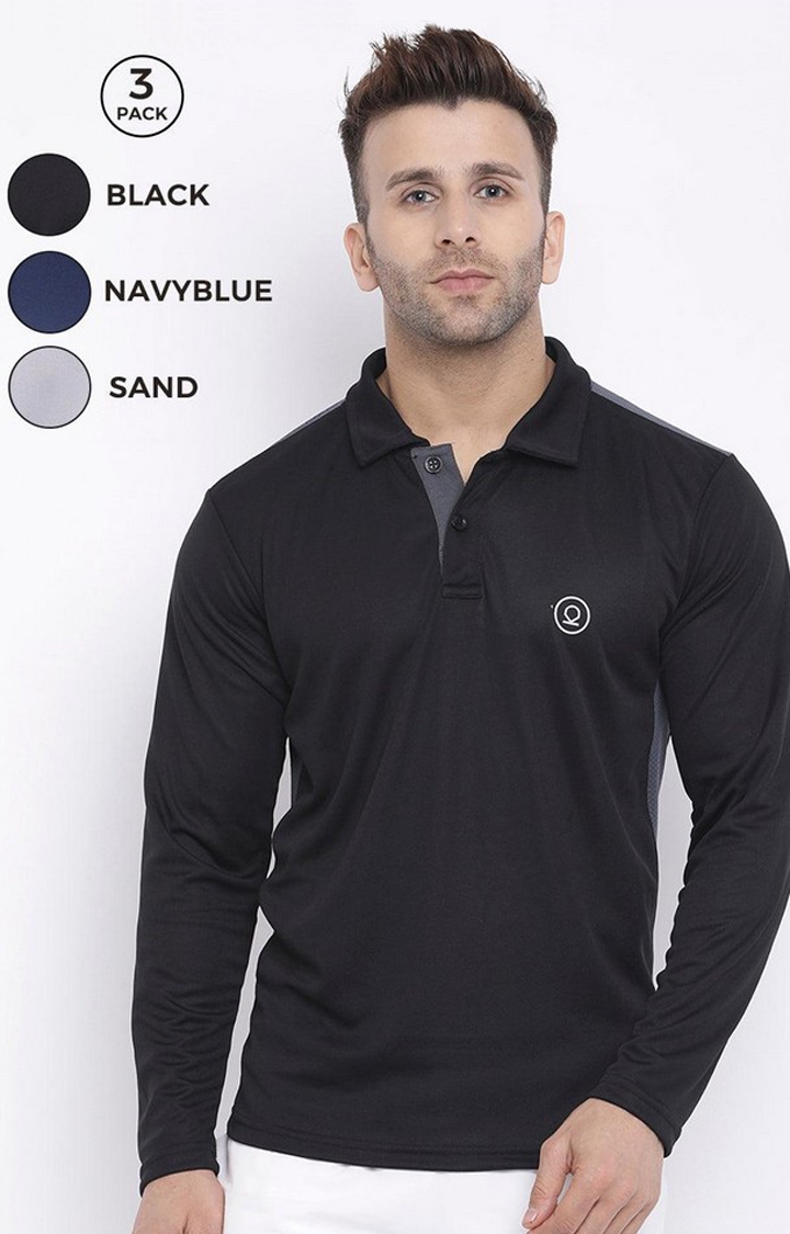 CHKOKKO | Men's Black Solid Polyester Activewear T-Shirt (Pack Of 3)
