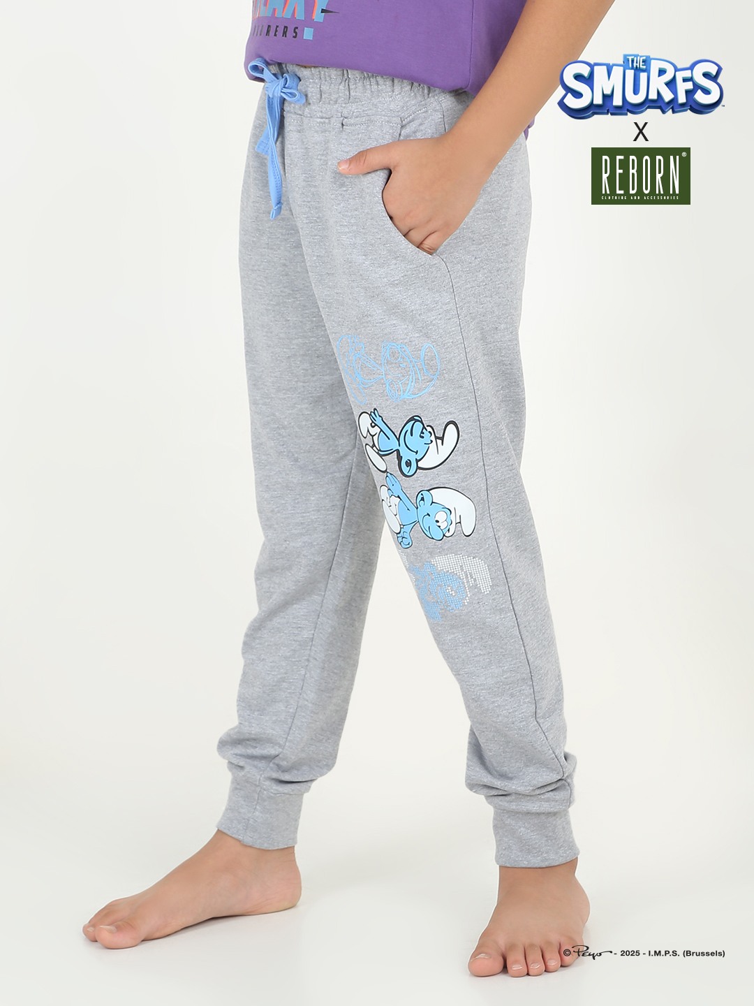 Boys 1 piece printed jogger - Light Grey Melange