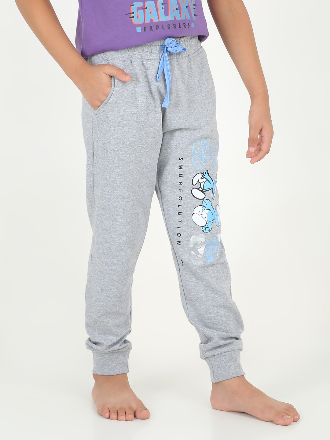 Boys 1 piece printed jogger - Light Grey Melange
