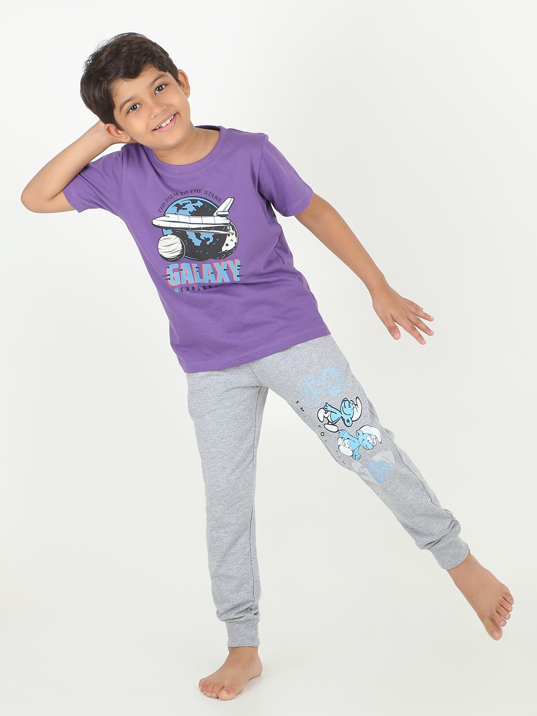 Boys 1 piece printed jogger - Light Grey Melange