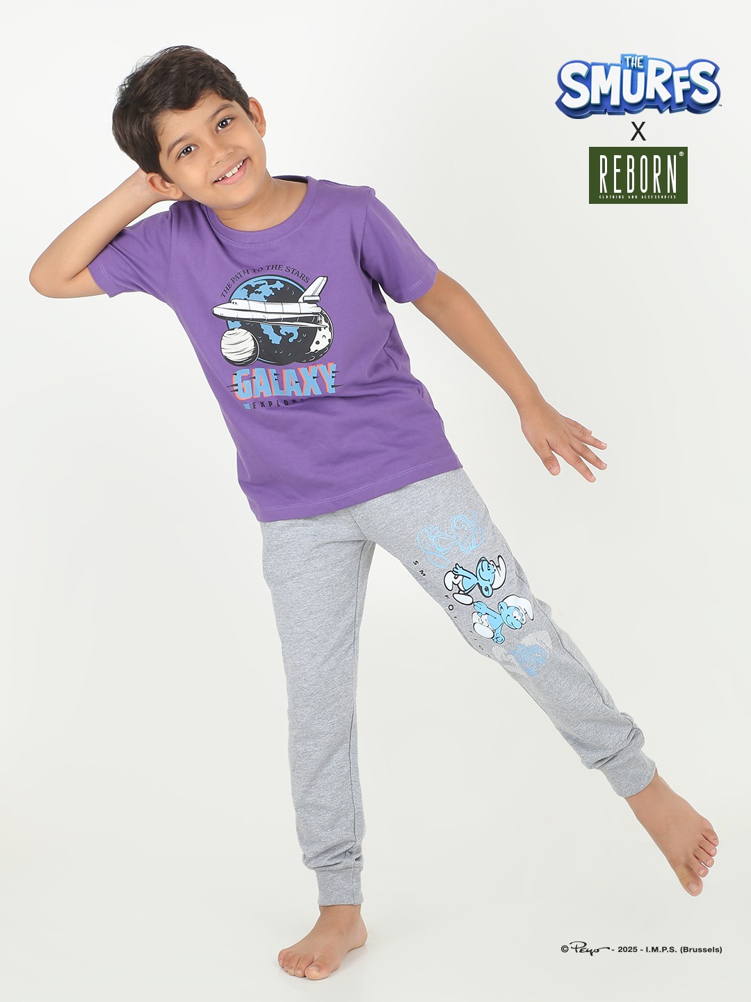 Boys 1 piece printed jogger - Light Grey Melange