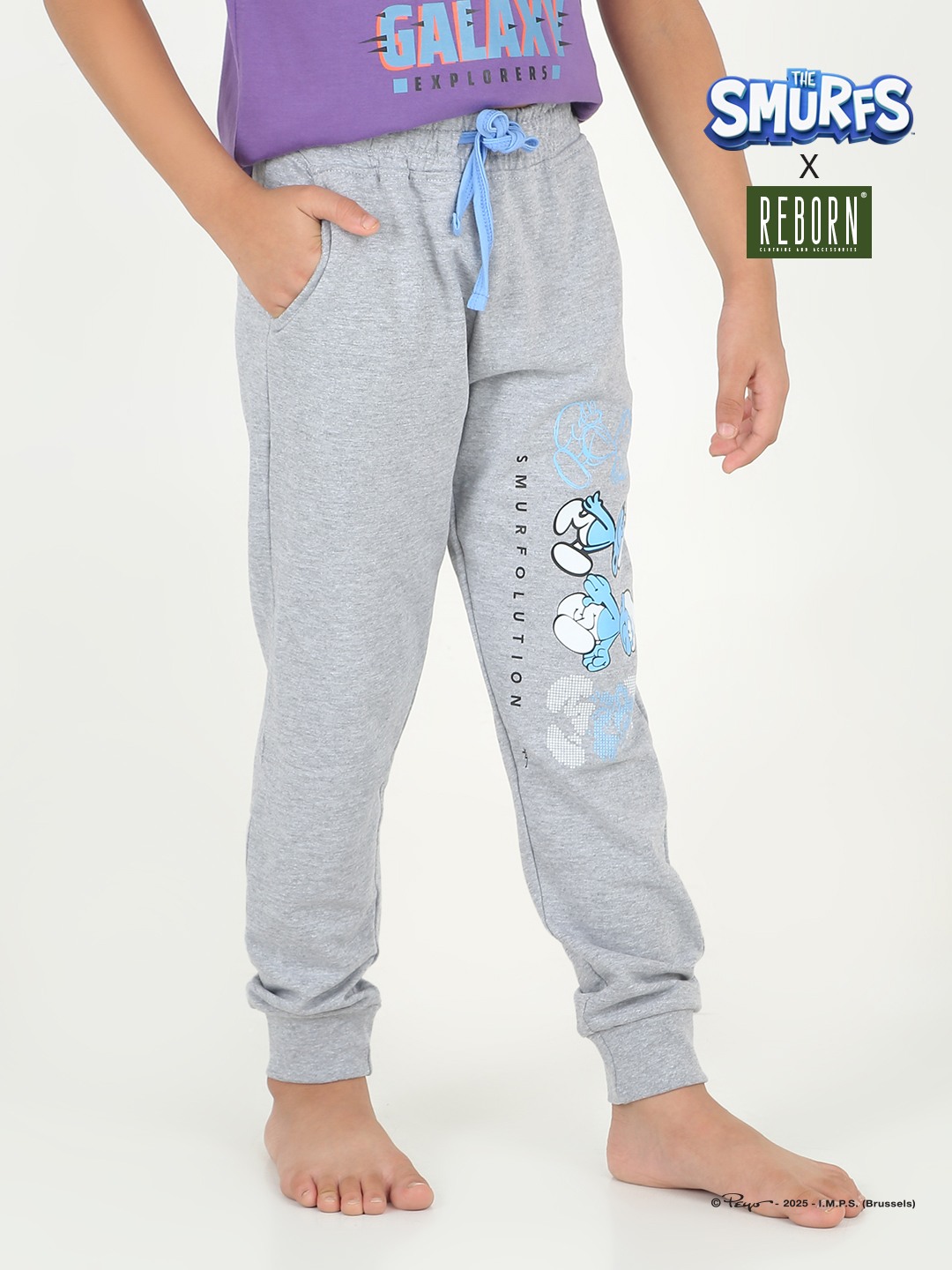 Boys 1 piece printed jogger - Light Grey Melange