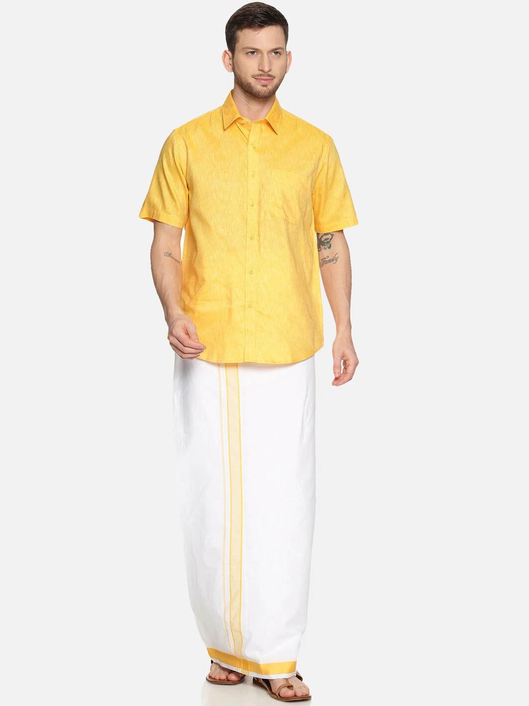 RAMRAJ COTTON Men Shirt and Dhoti Clothing Set