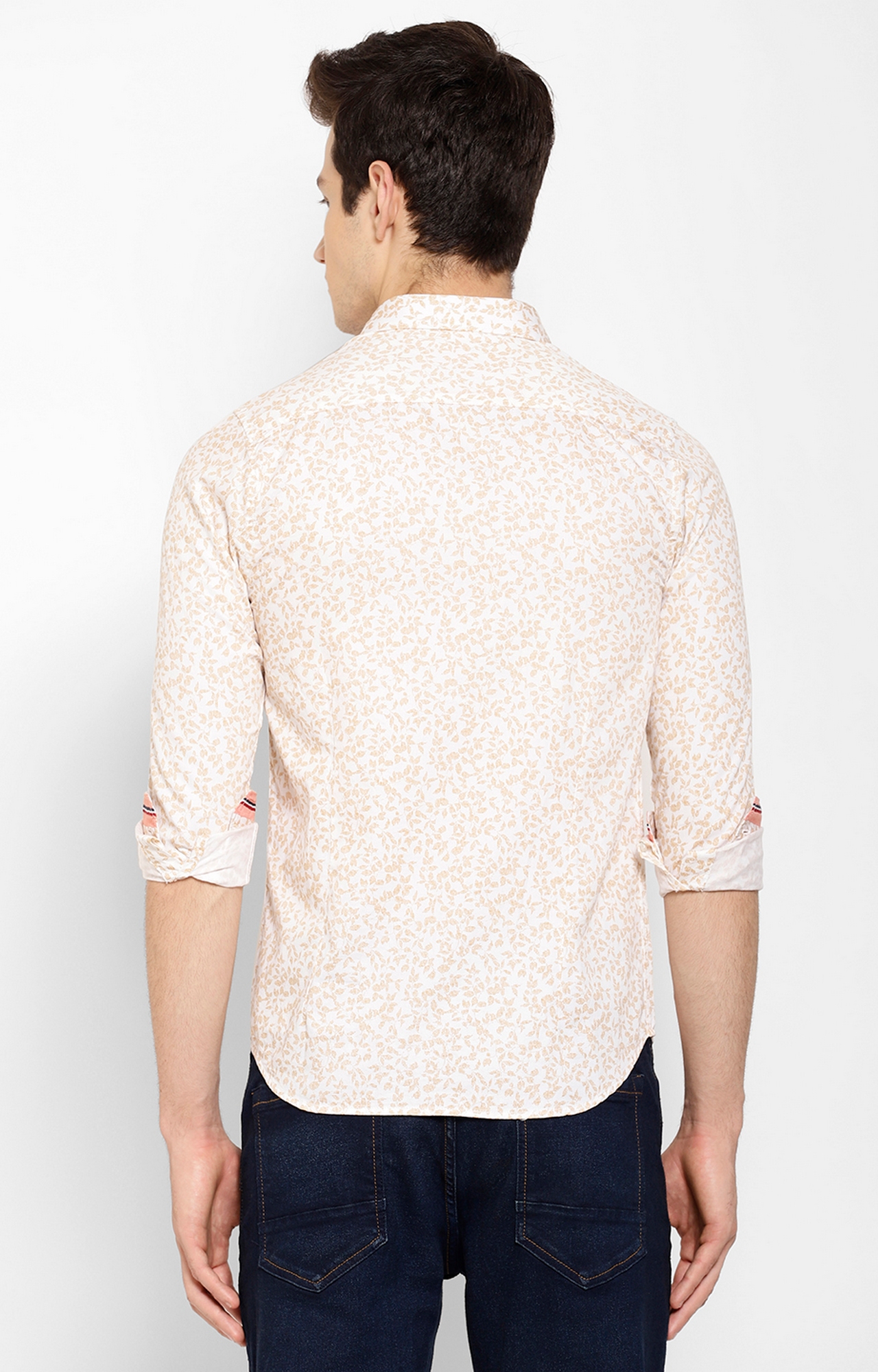 Cape Canary | Cape Canary Men's Cotton Beige Floral Spread Collar Shirt 4