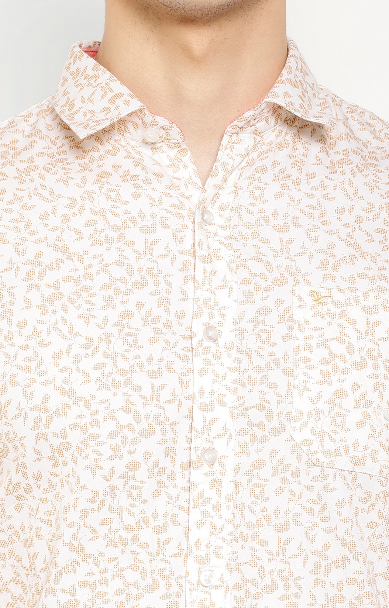 Cape Canary | Cape Canary Men's Cotton Beige Floral Spread Collar Shirt 5