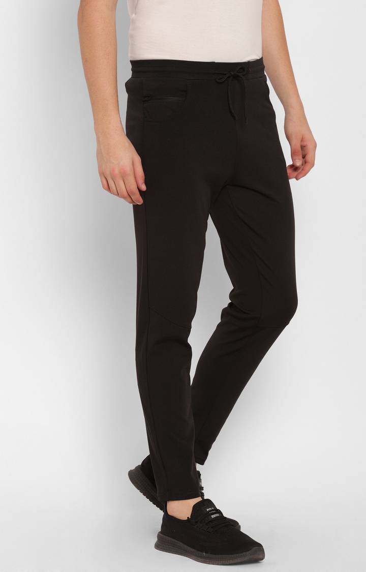 Cape Canary | Cape Canary Men's Black Cotton Lycra Solid Slim-Fit Jogger Pants 3