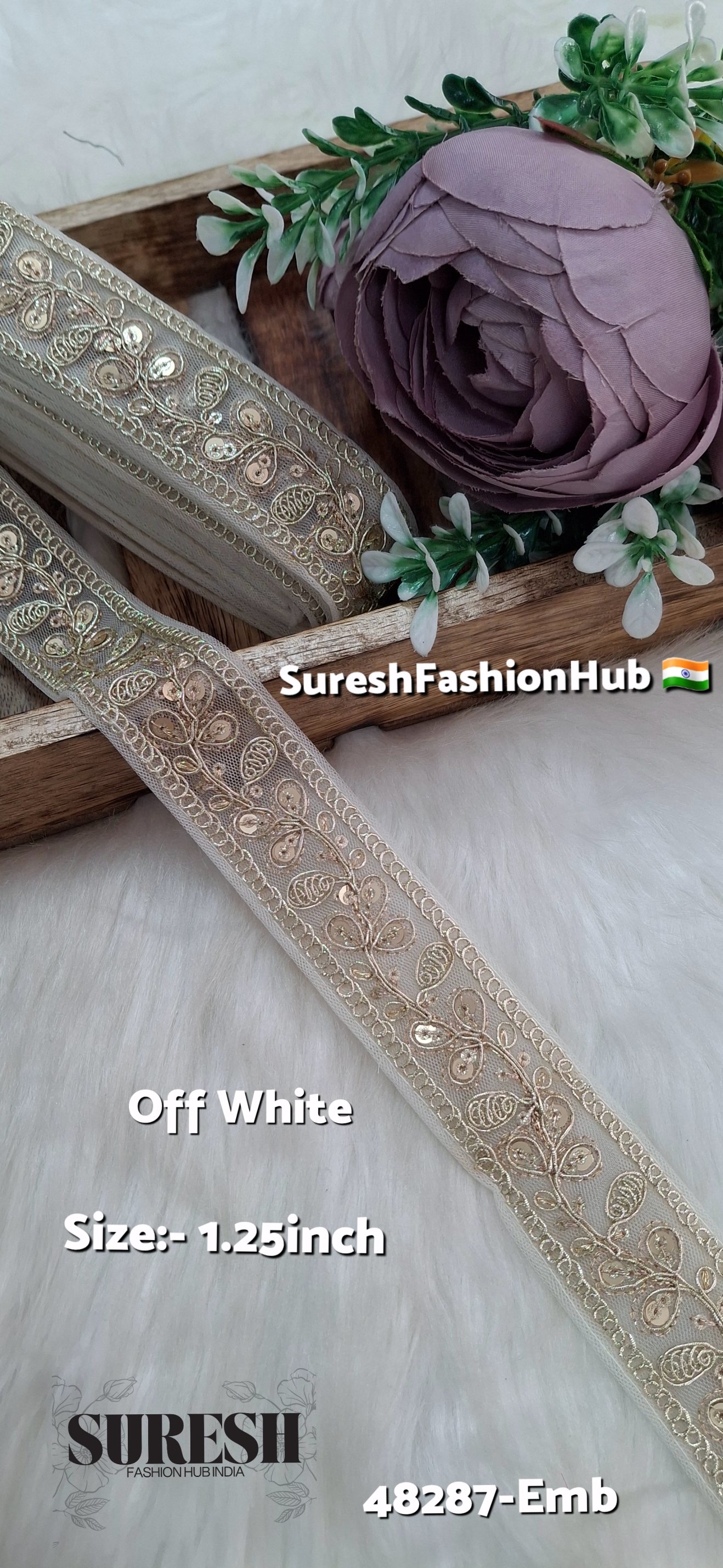 Off White Pearl Dori Zari Embroidery Border Lace