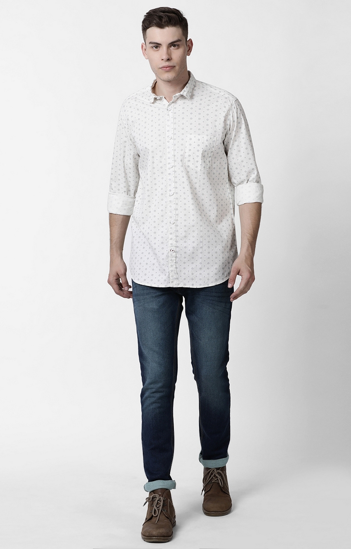 Cross Court | White Printed Casual Shirts 1