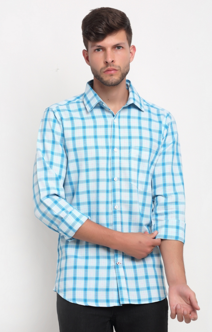 Cross Court | Sky Blue Checked Casual Shirts 0