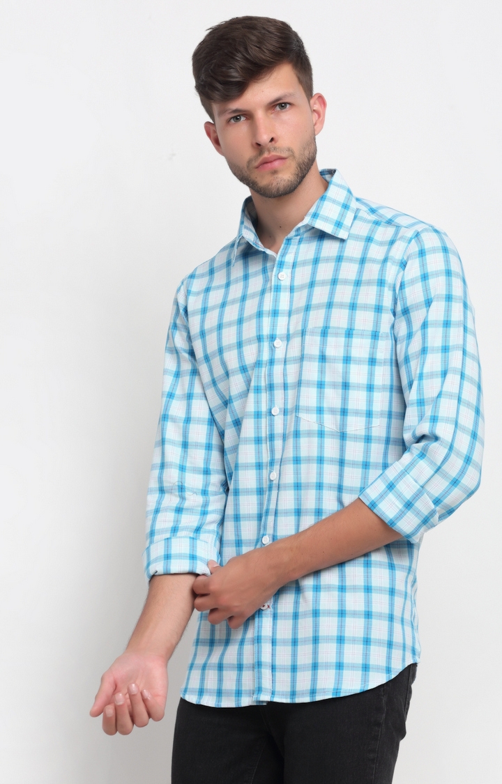 Cross Court | Sky Blue Checked Casual Shirts 2