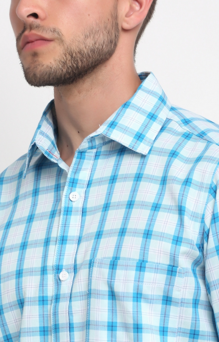 Cross Court | Sky Blue Checked Casual Shirts 4