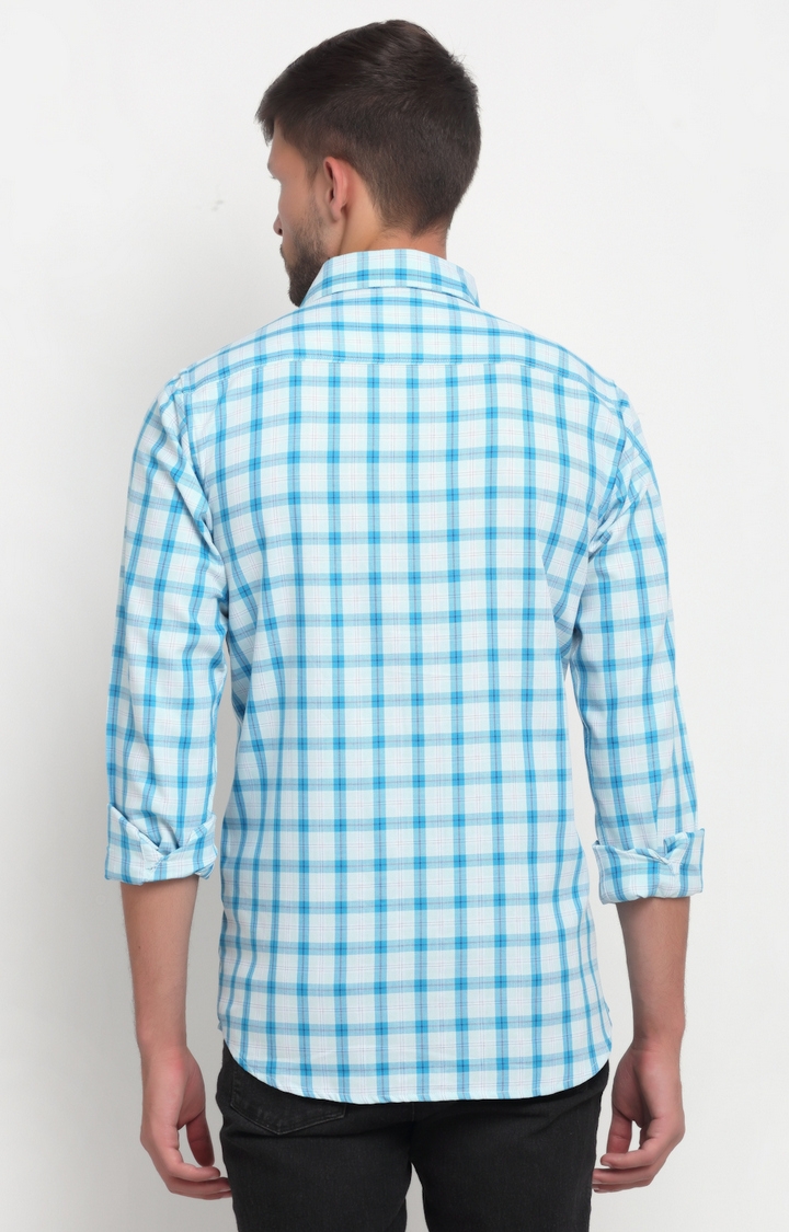 Cross Court | Sky Blue Checked Casual Shirts 3