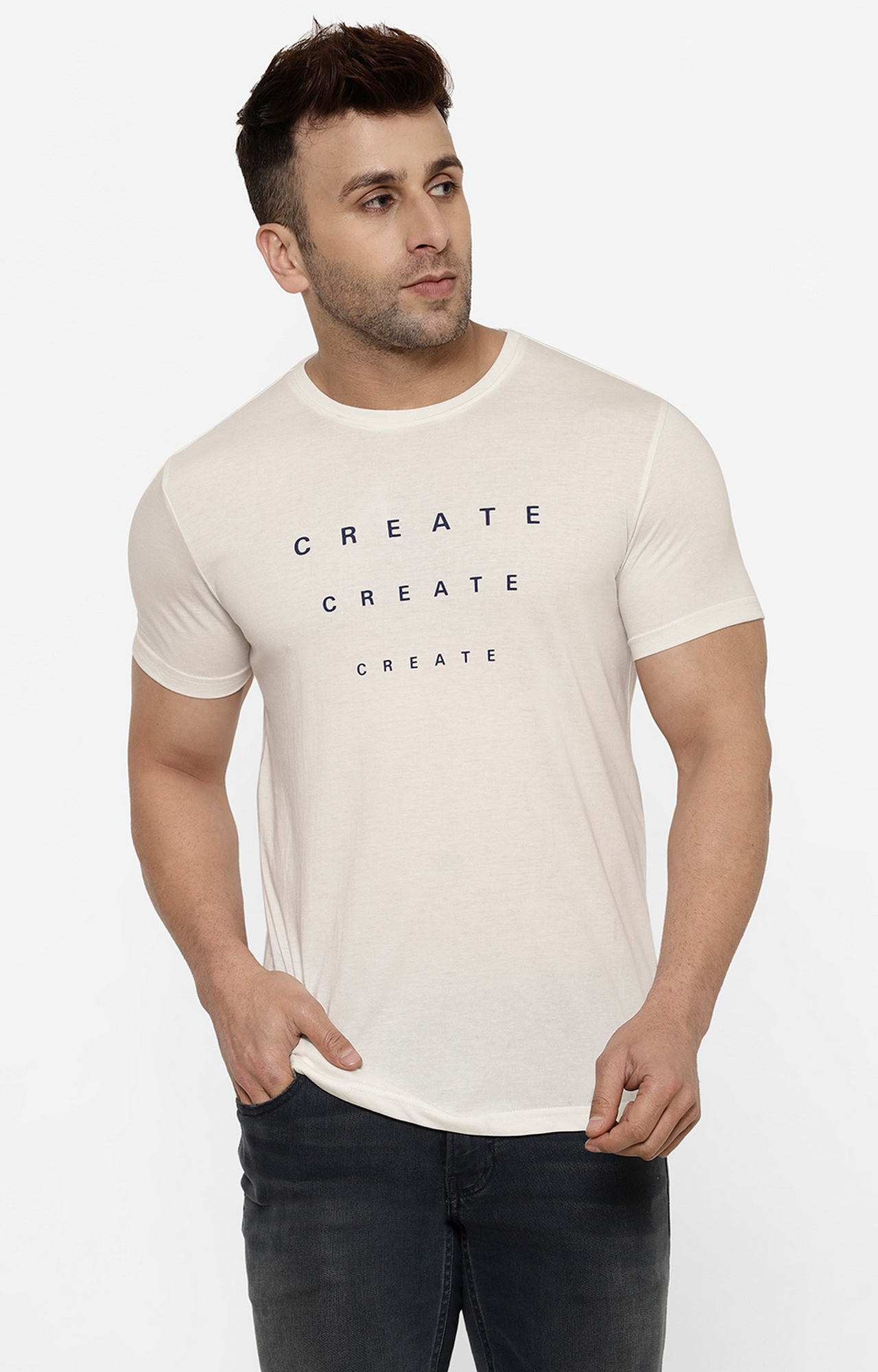 Cape Canary | Cape Canary Men's Off-White Cotton Printed T-shirt 0