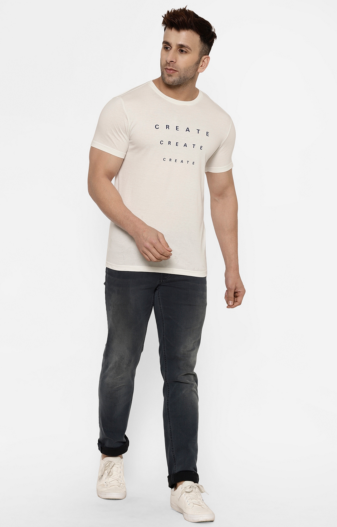Cape Canary | Cape Canary Men's Off-White Cotton Printed T-shirt 1