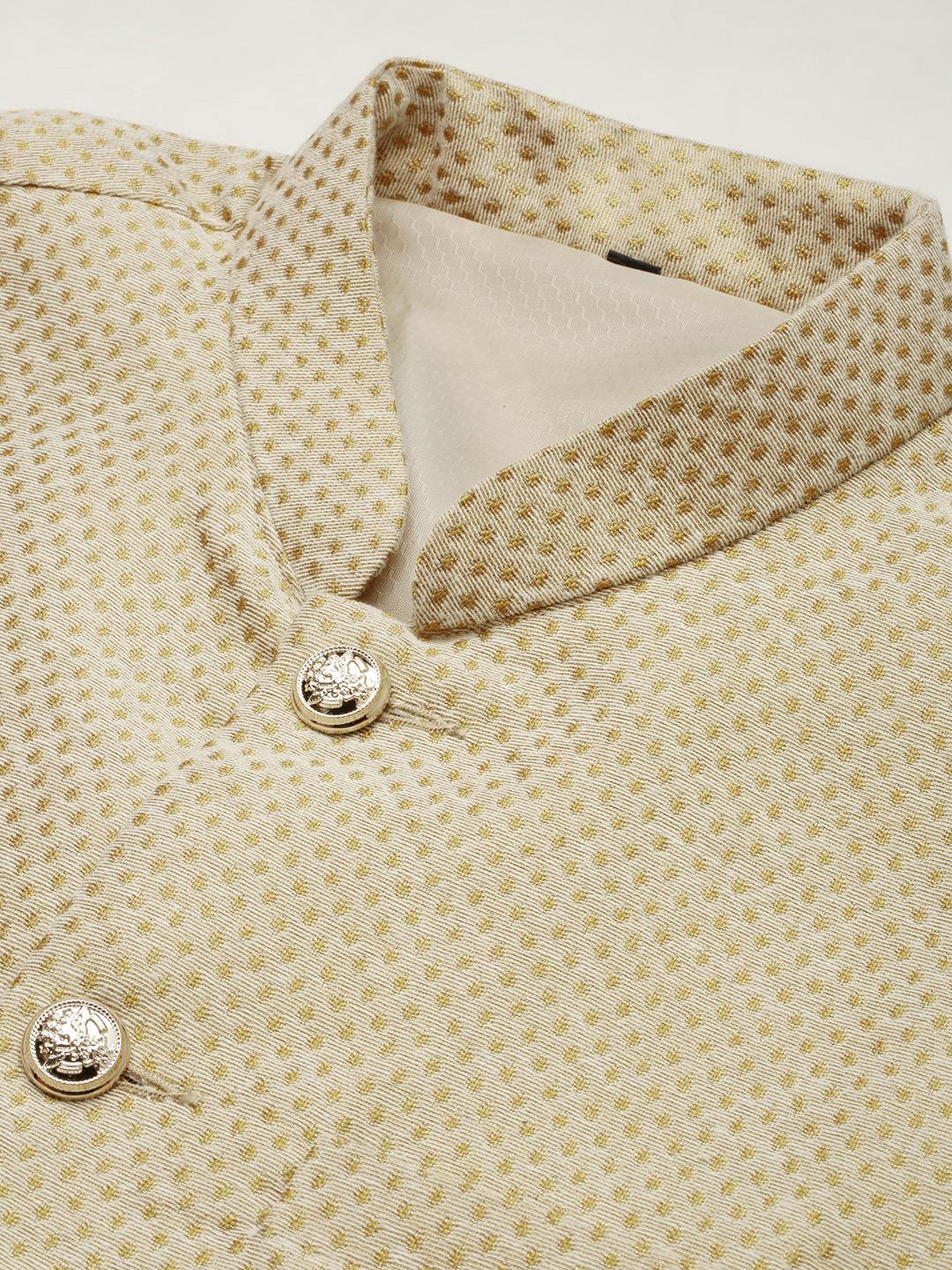 SHOWOFF Men's Woven Design Gold Nehru Jacket