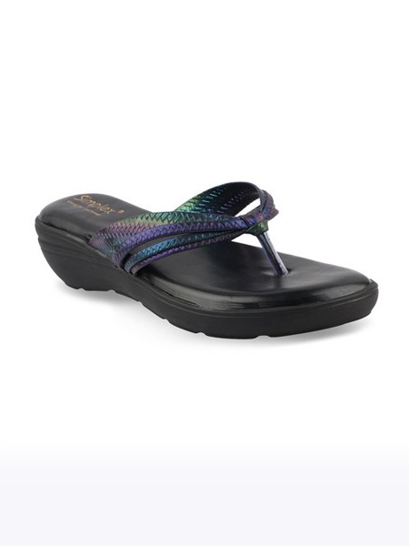 Women's Black Slip On Synthetic Slippers
