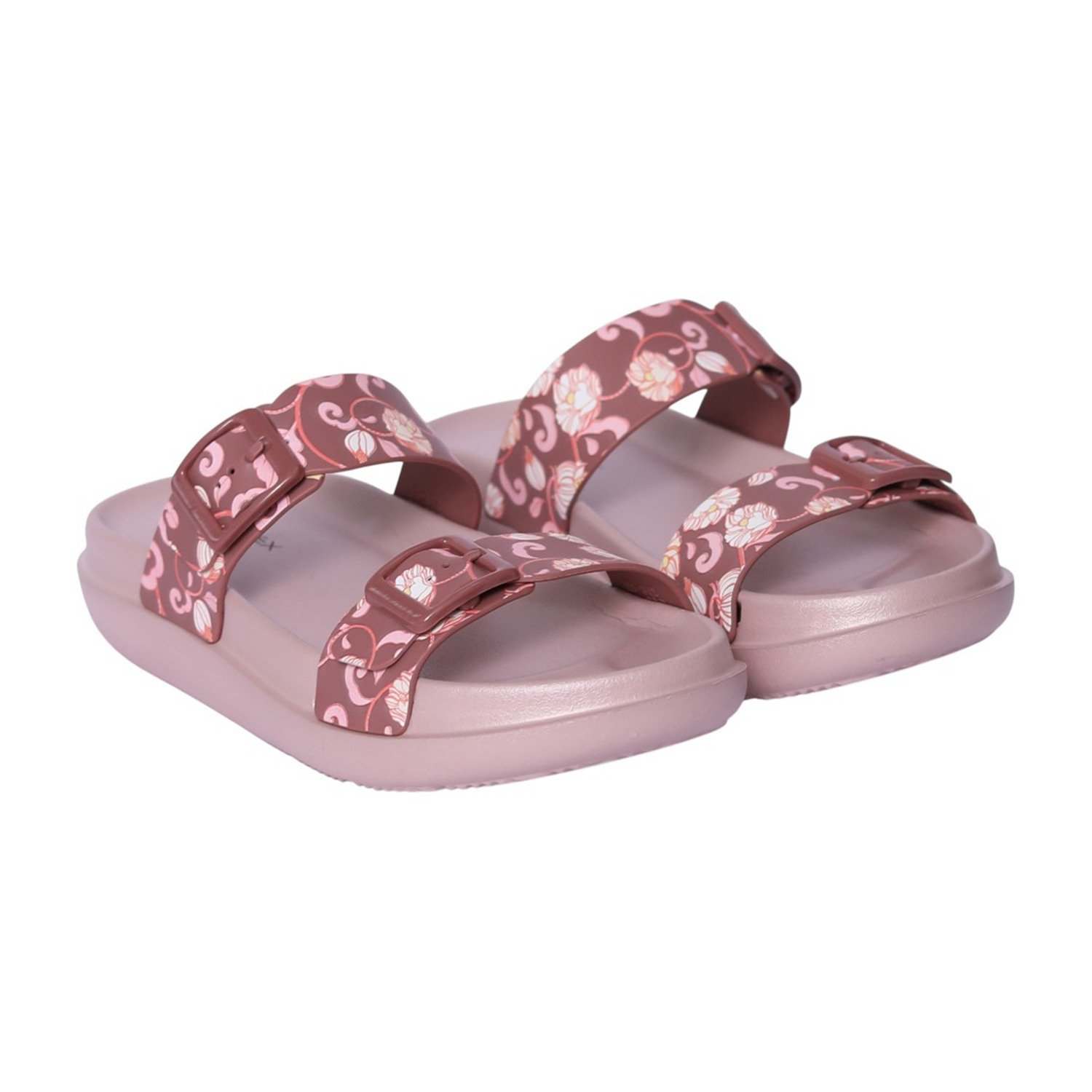 Women Peach Floral Print Two-Strap Sandal
