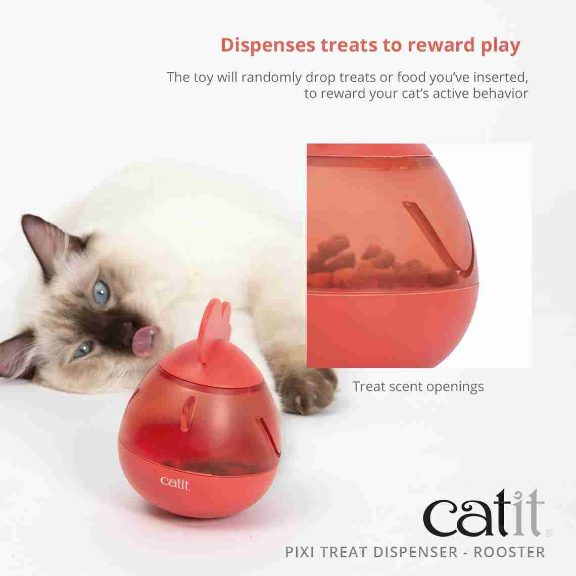 Catit PIXI Treat Dispenser Slow Feeder,  Interactive Treat Toy for Cats Rooster