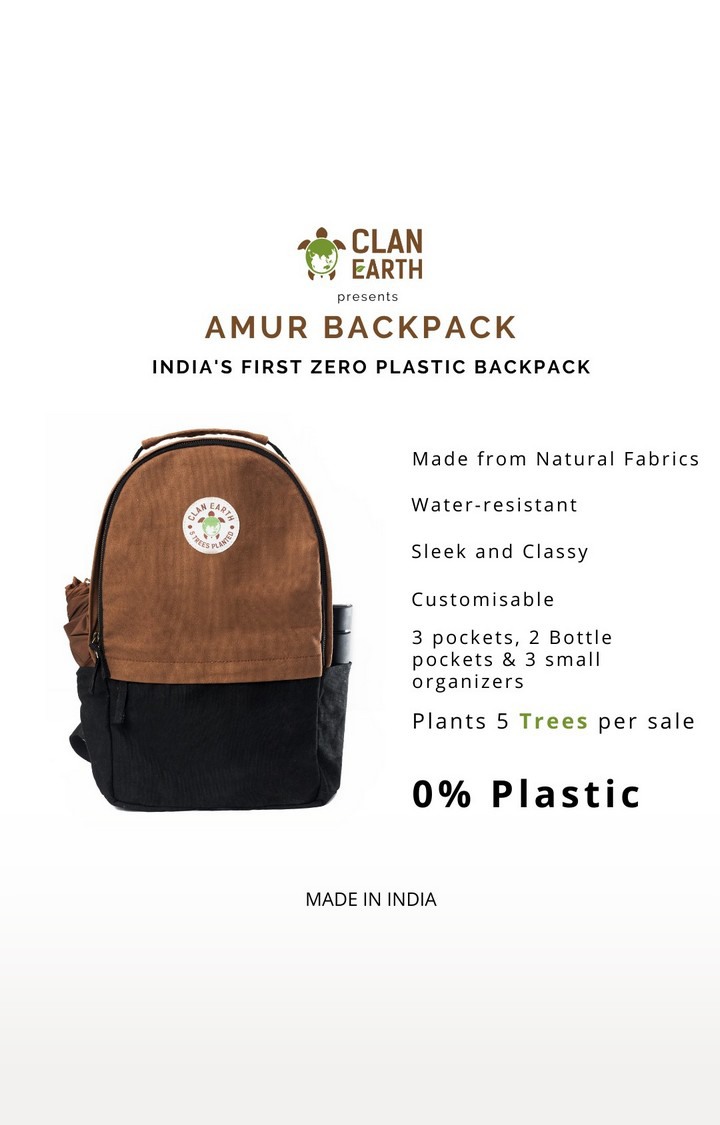 Unisex Walnut Brown & Charcoal Black Sustainable Amur Backpack