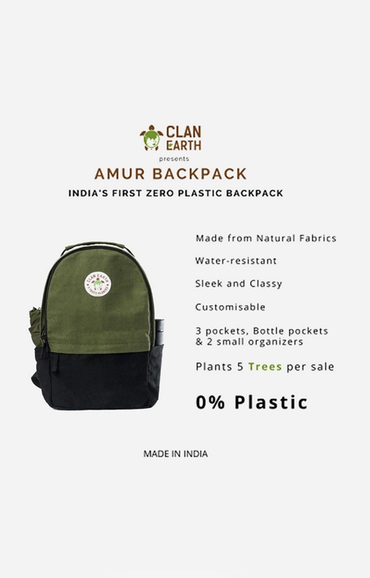 Clan Earth | Unisex Olive Green & Charcoal Black Sustainable Amur Backpack 2