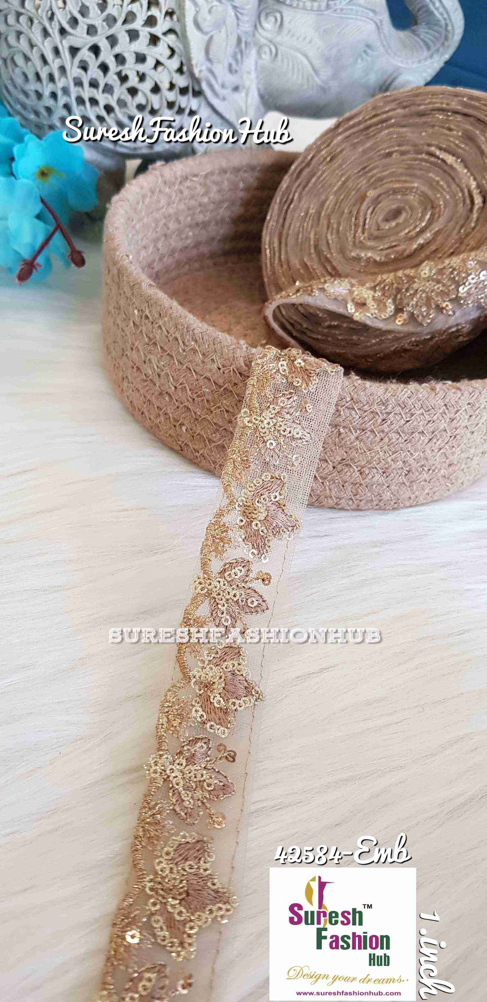 Leafy Loom Peach Mesh Designer Trim