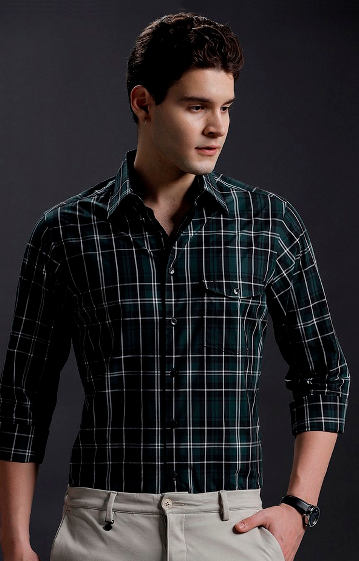 Aldeno | Men's Black Cotton Checked Formal Shirt