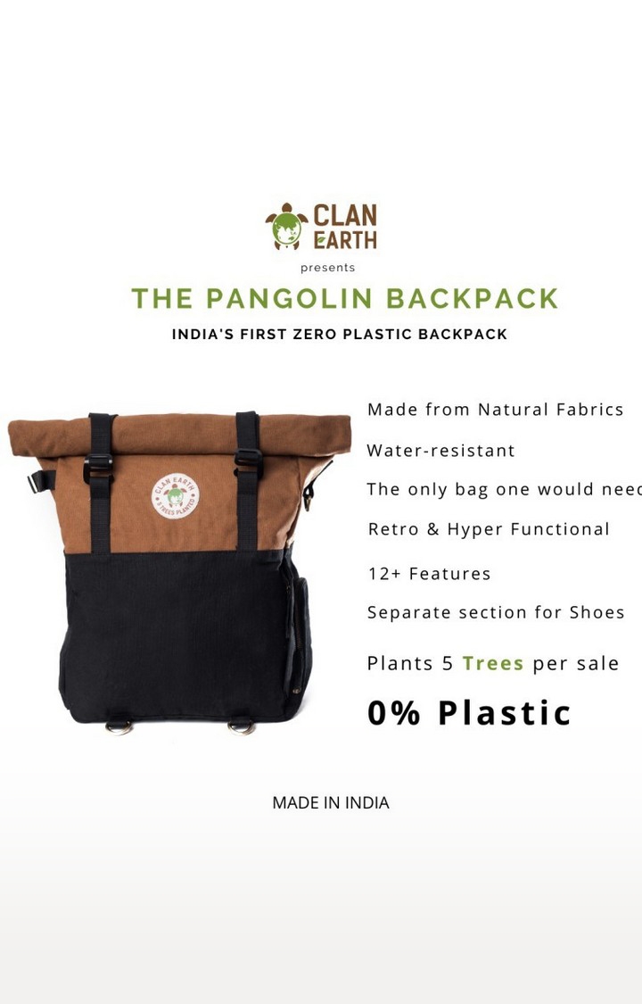 Clan Earth | Unisex Walnut Brown & Charcoal Black Sustainable Pangolin Backpack 3