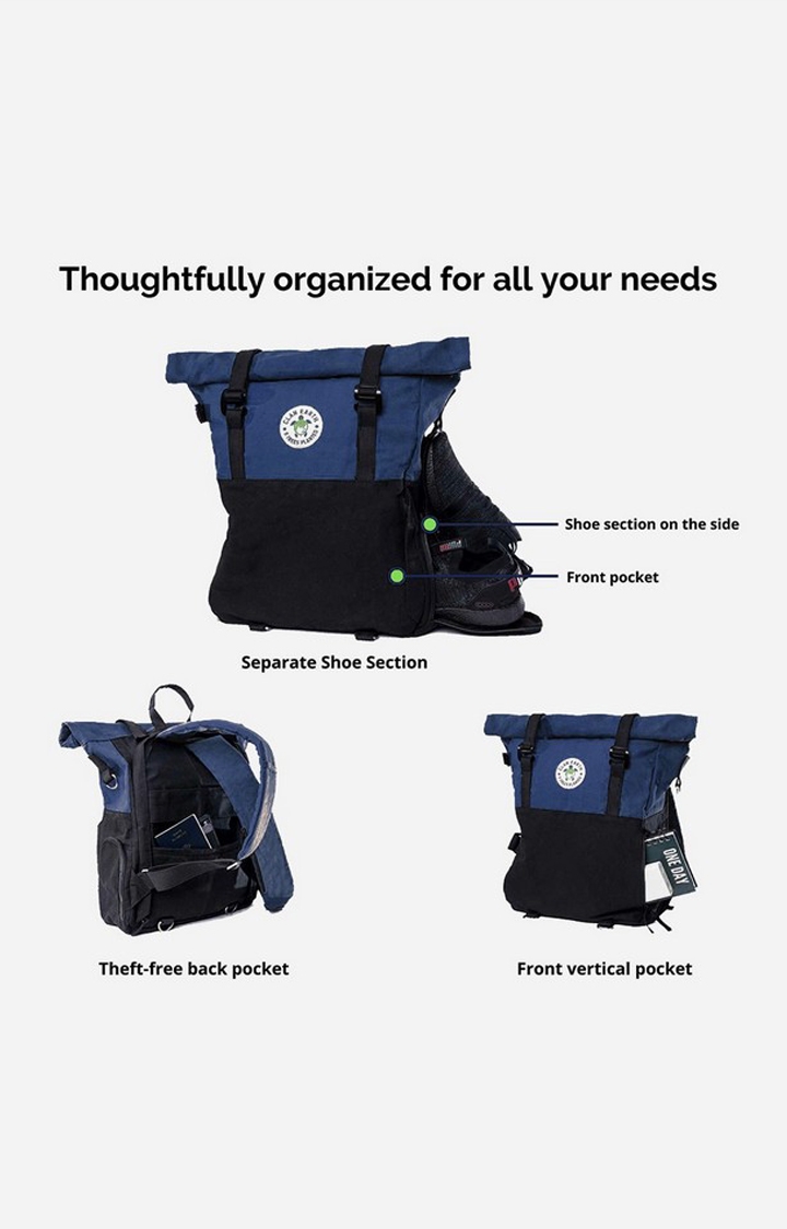 Clan Earth | Unisex Navy Blue & Charcoal Black Sustainable Pangolin Backpack 1