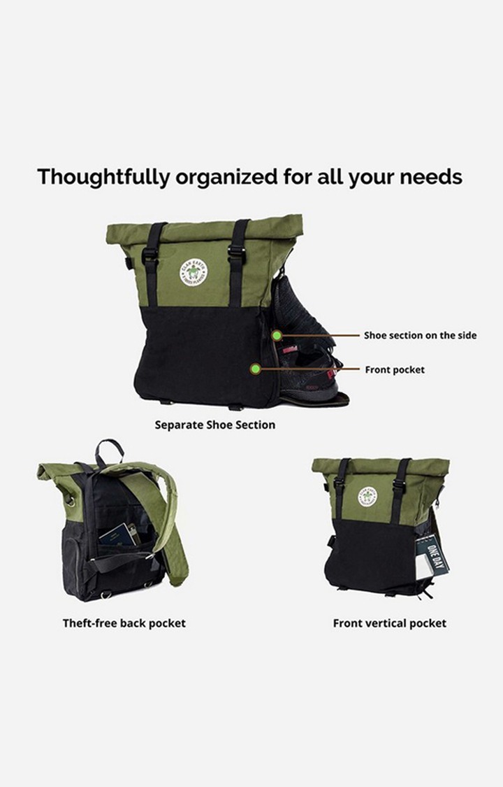 Unisex Olive Green & Charcoal Black Sustainable Pangolin Backpack