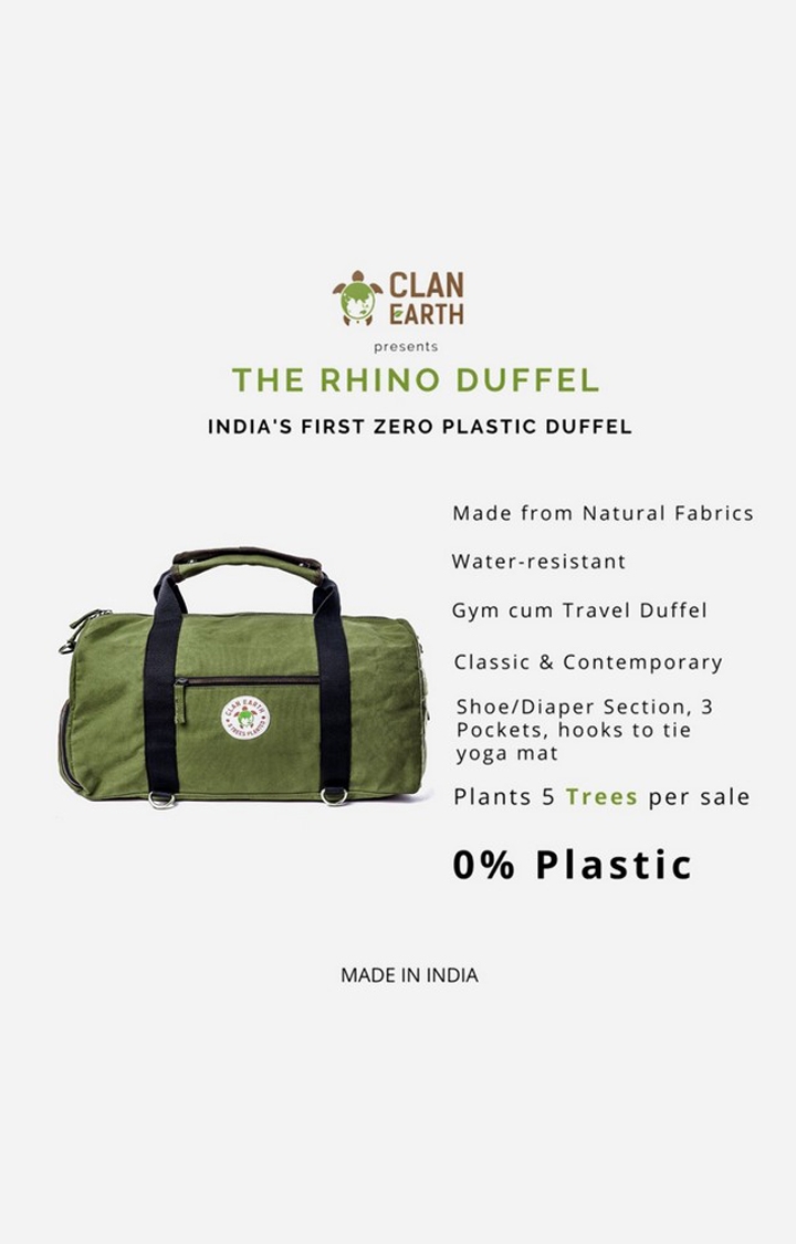 Clan Earth | Unisex Olive Green Sustainable Rhino Duffel 4