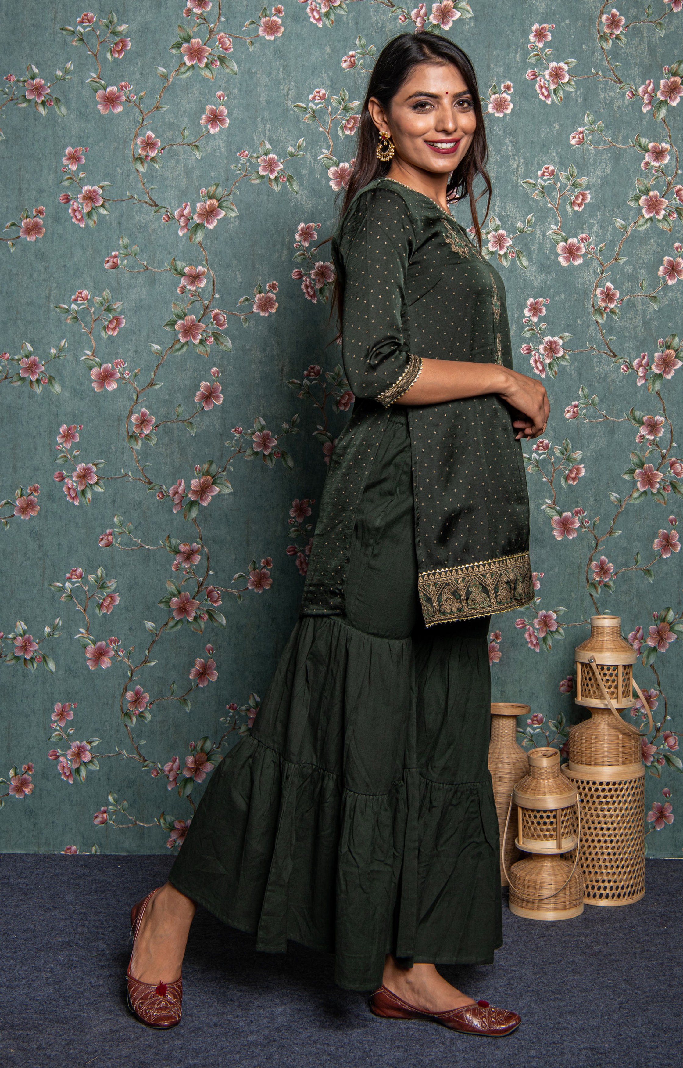 Dark Green Kurta Sharara with Dupatta