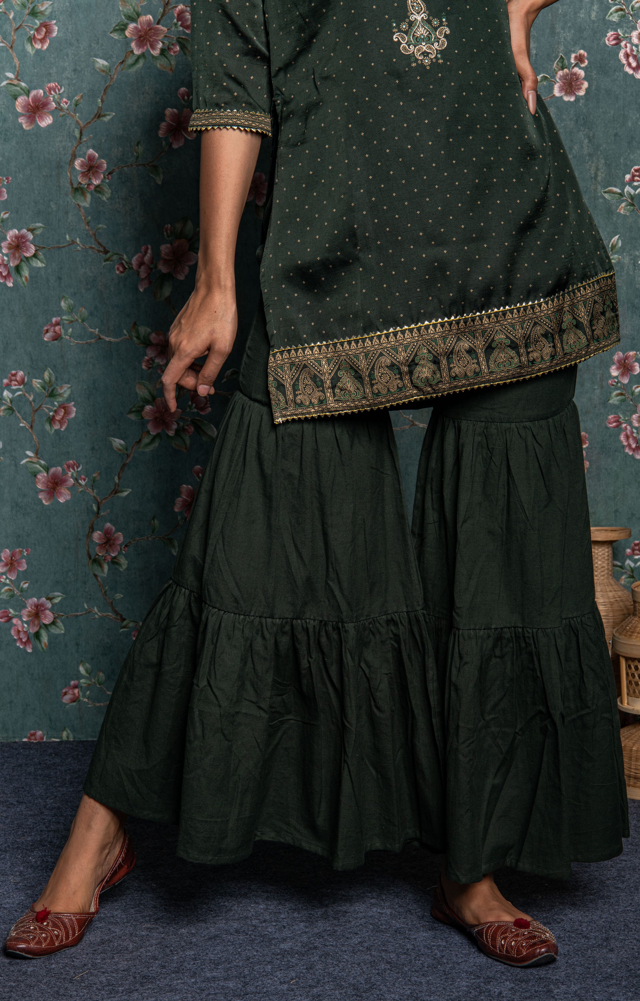 Dark Green Kurta Sharara with Dupatta
