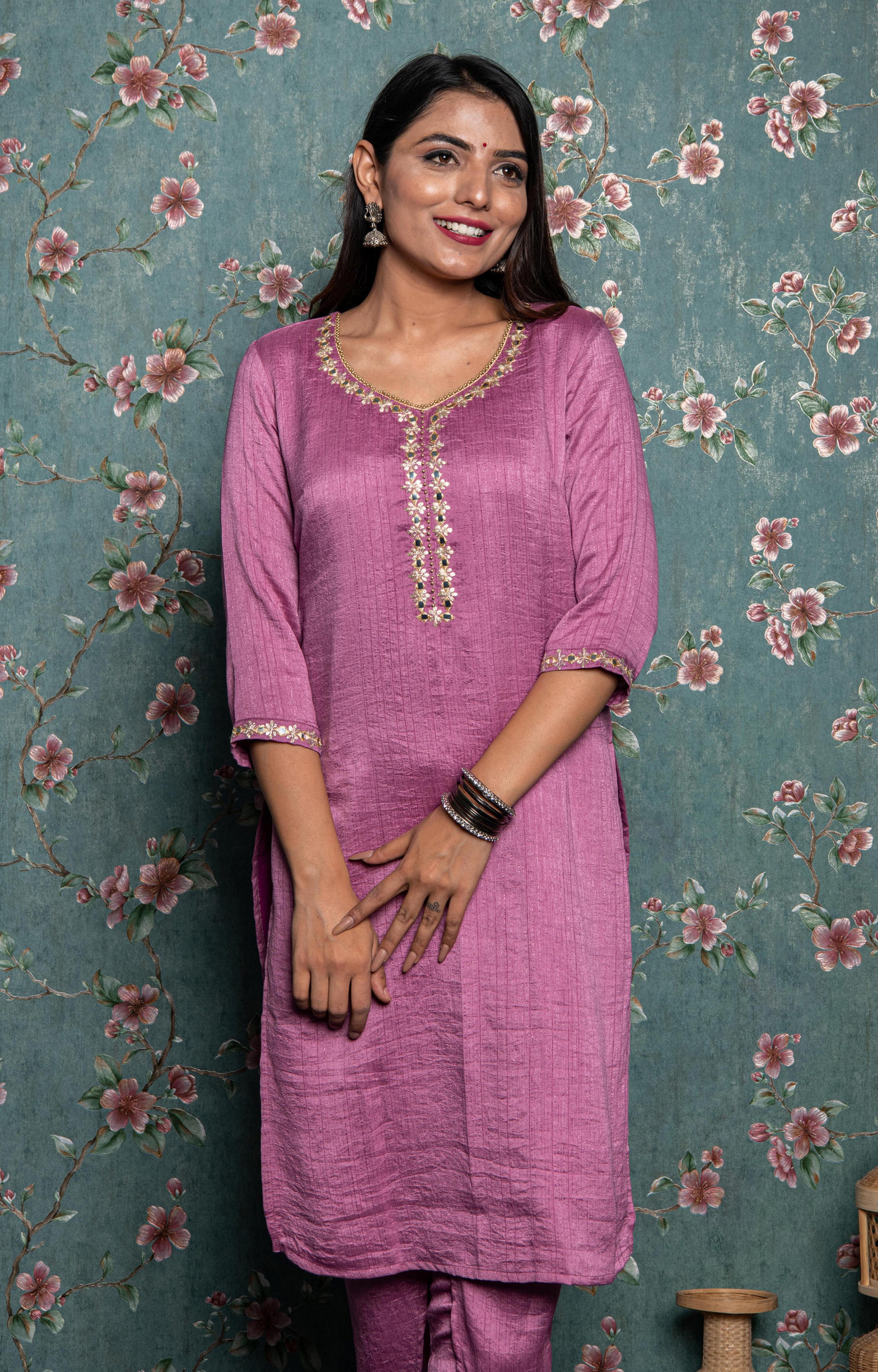 Pink Embellished Kurta with Dhoti Salwar