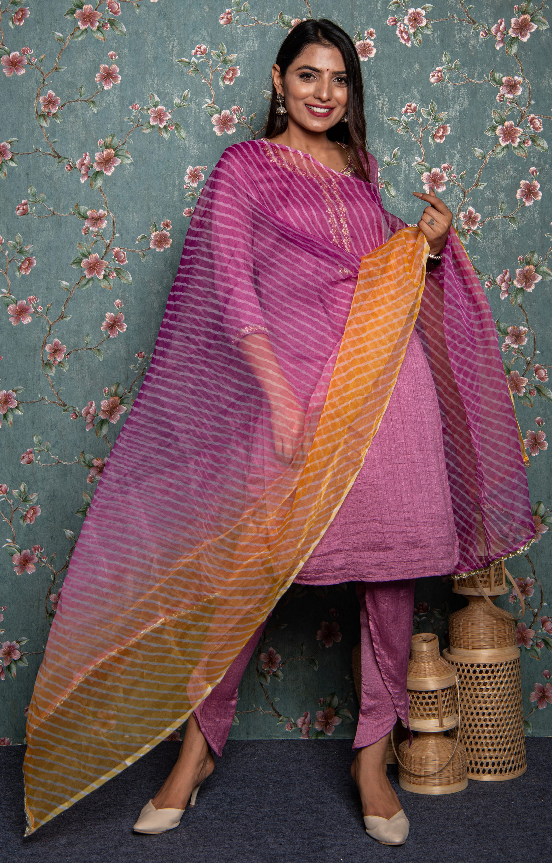 Pink Embellished Kurta with Dhoti Salwar