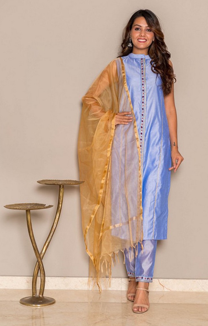 Blue Solid Ethnic Sets
