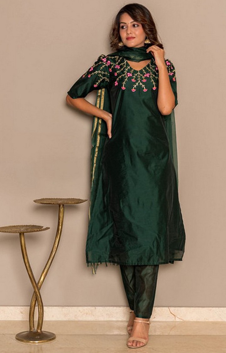 Green Embroidered Ethnic Sets