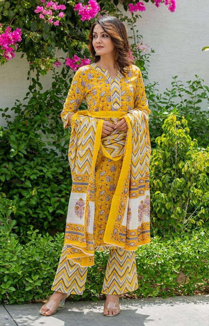 Crafted for You | Yellow Printed Ethnic Sets 0