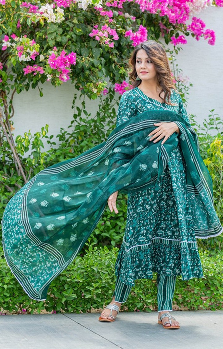 Green Printed Ethnic Sets