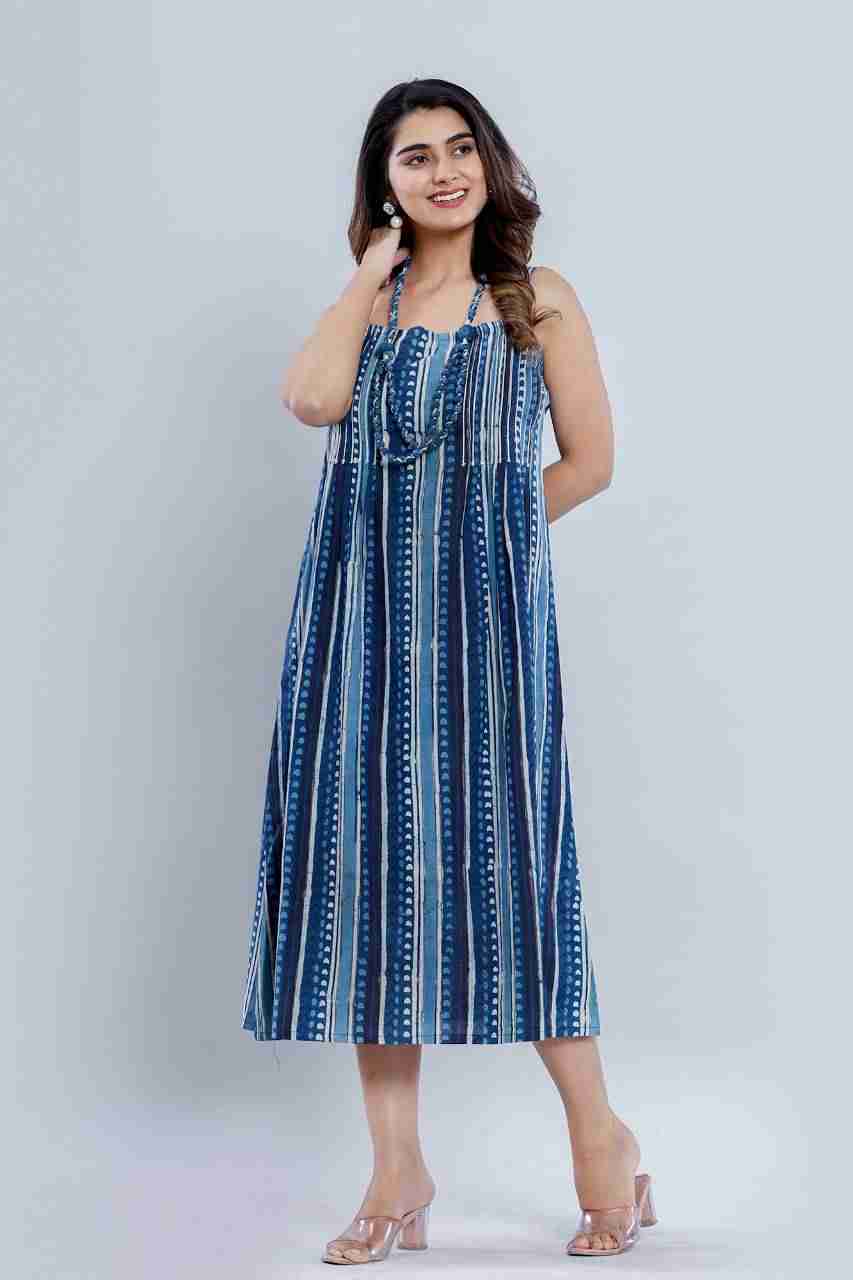 Naksh Blue Indigo Singlet Dress With Beaded Neck-piece testing
