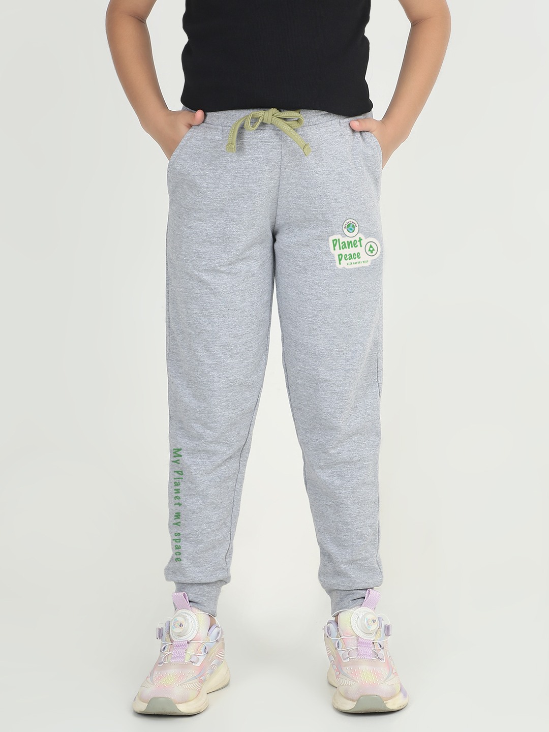 Girls 1 piece printed jogger - Light Grey Melange