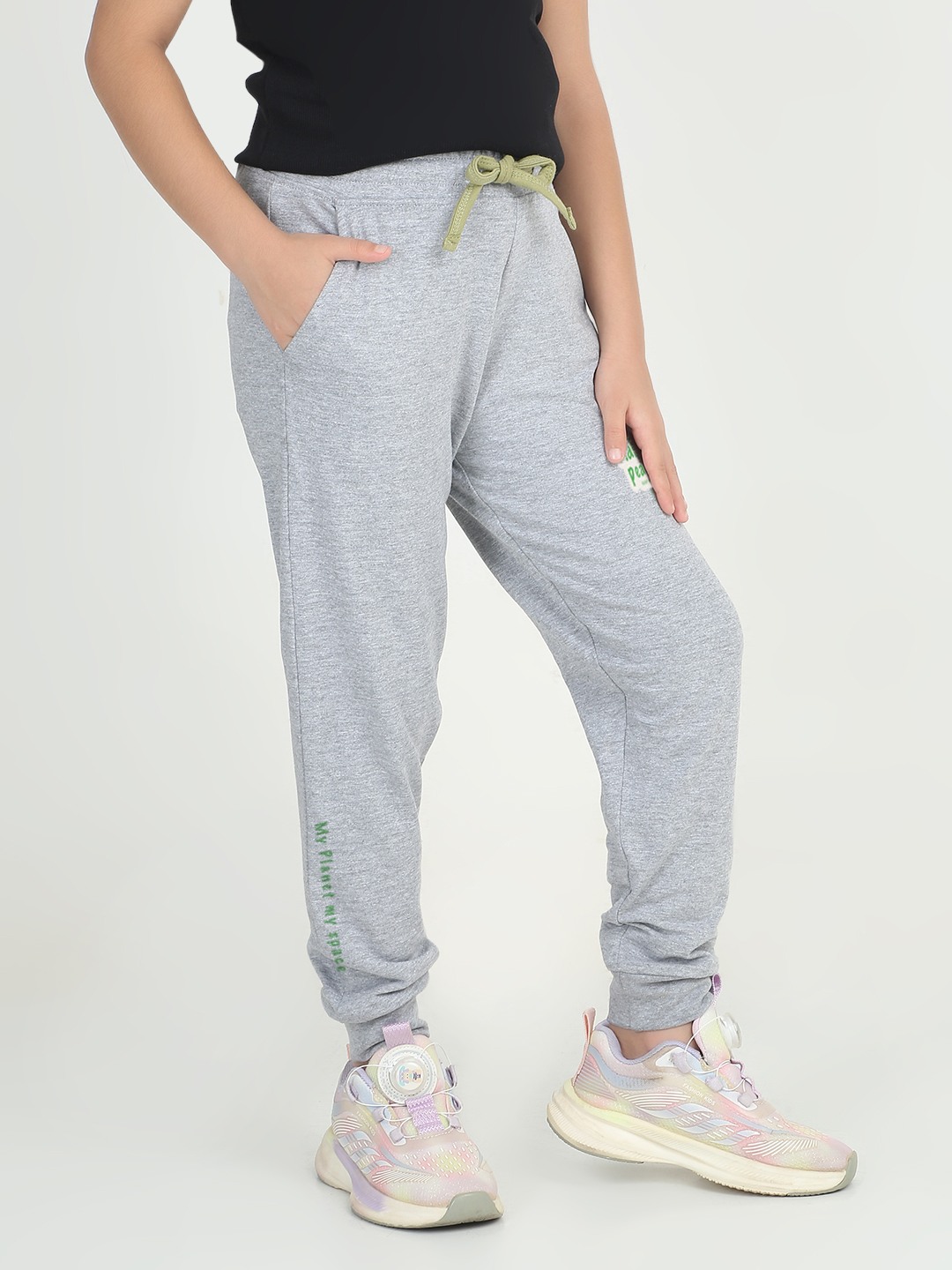 Girls 1 piece printed jogger - Light Grey Melange