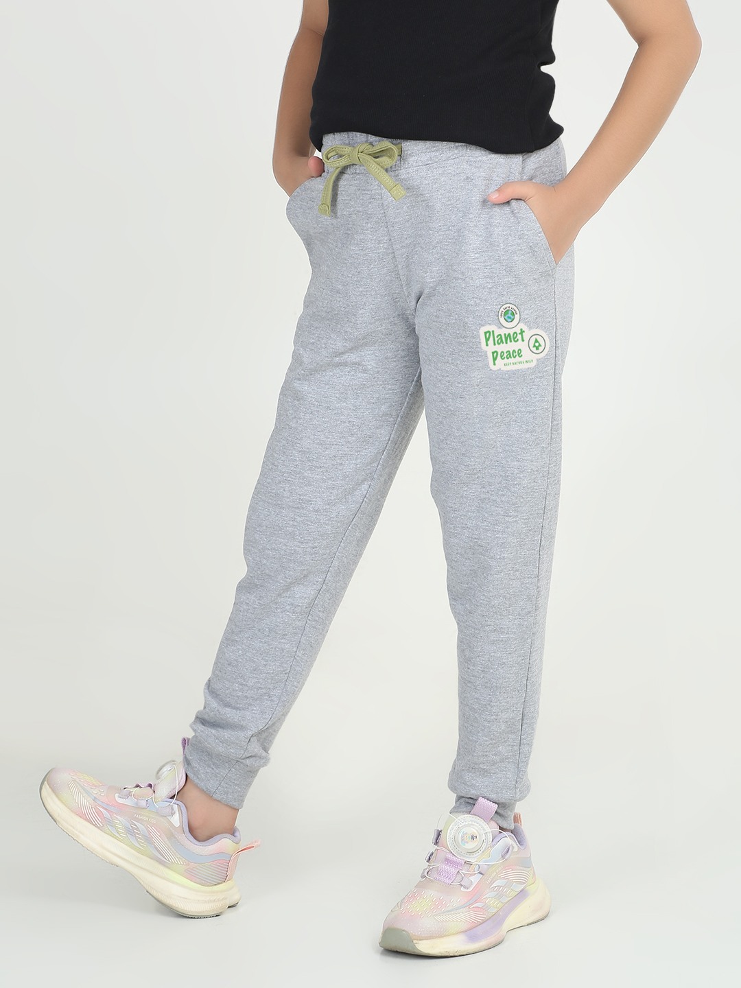 Girls 1 piece printed jogger - Light Grey Melange