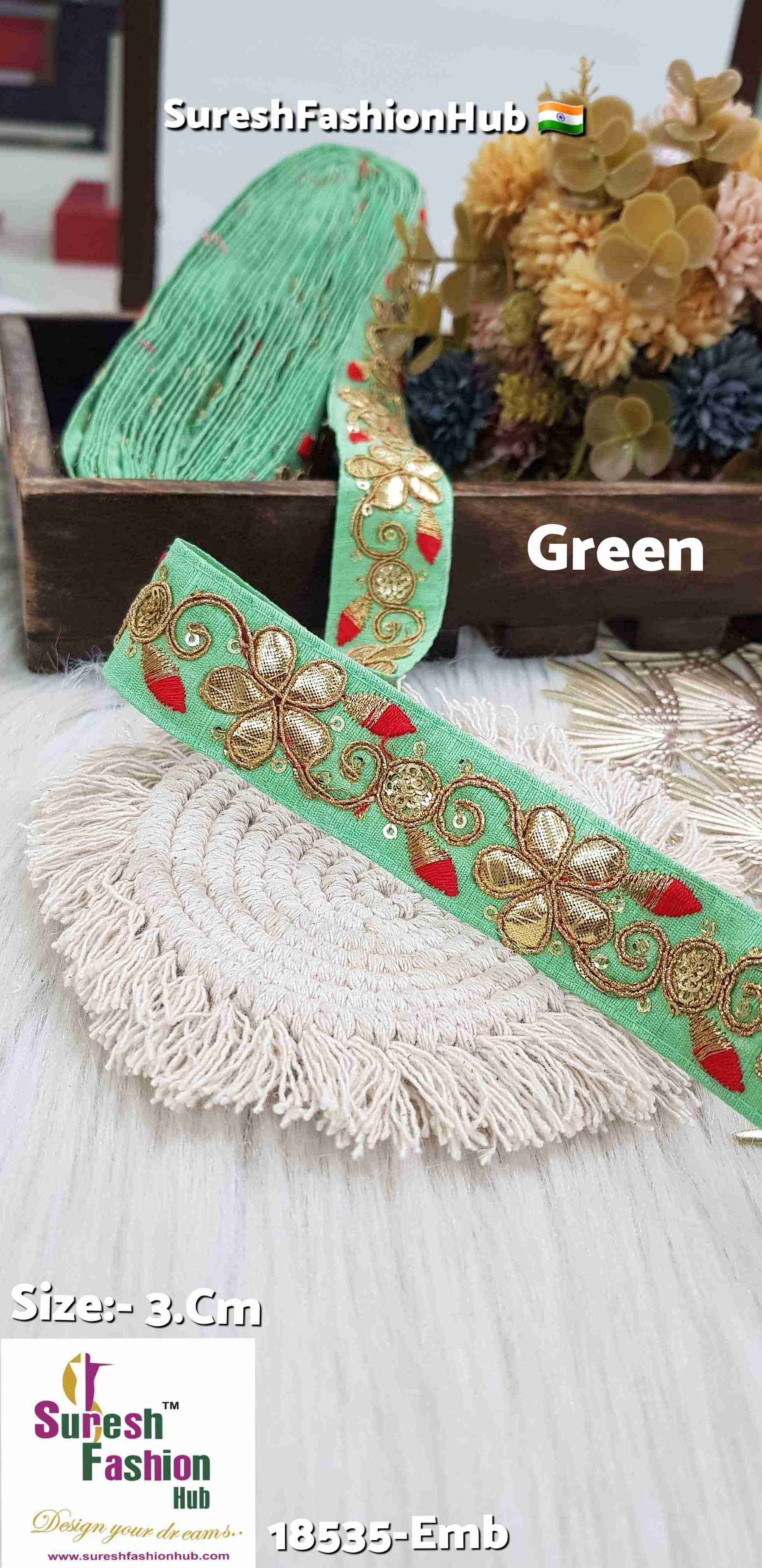 Floral Gota Delight Embroidery Green