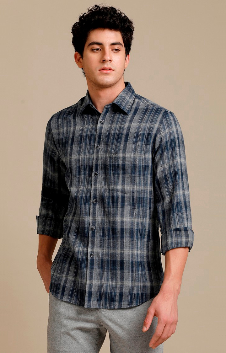 Aldeno | Men's Blue Cotton Checked Casual Shirt