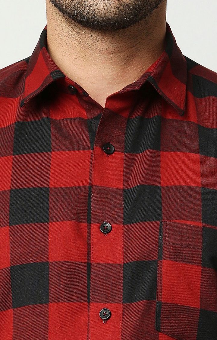 EVOQ | EVOQ's Red and Black Block Checks Full Sleeves Cotton Casual Shirt for Men 5