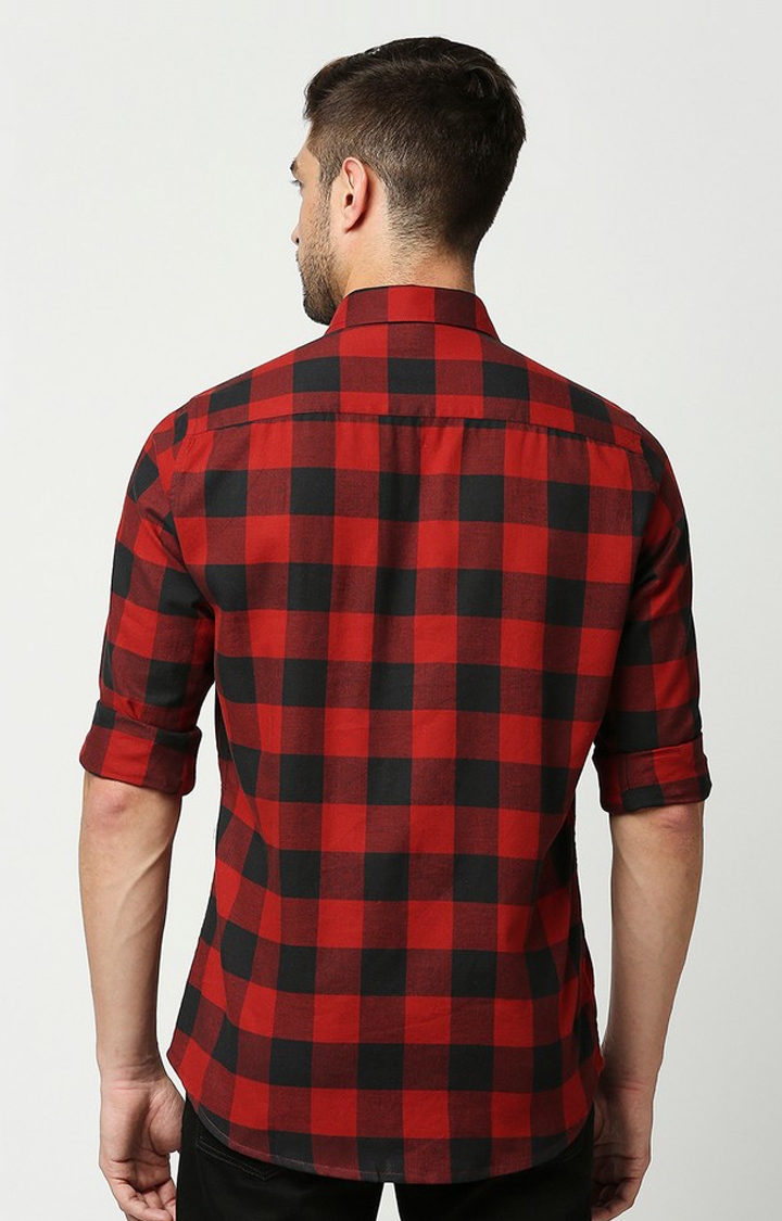 EVOQ | EVOQ's Red and Black Block Checks Full Sleeves Cotton Casual Shirt for Men 4