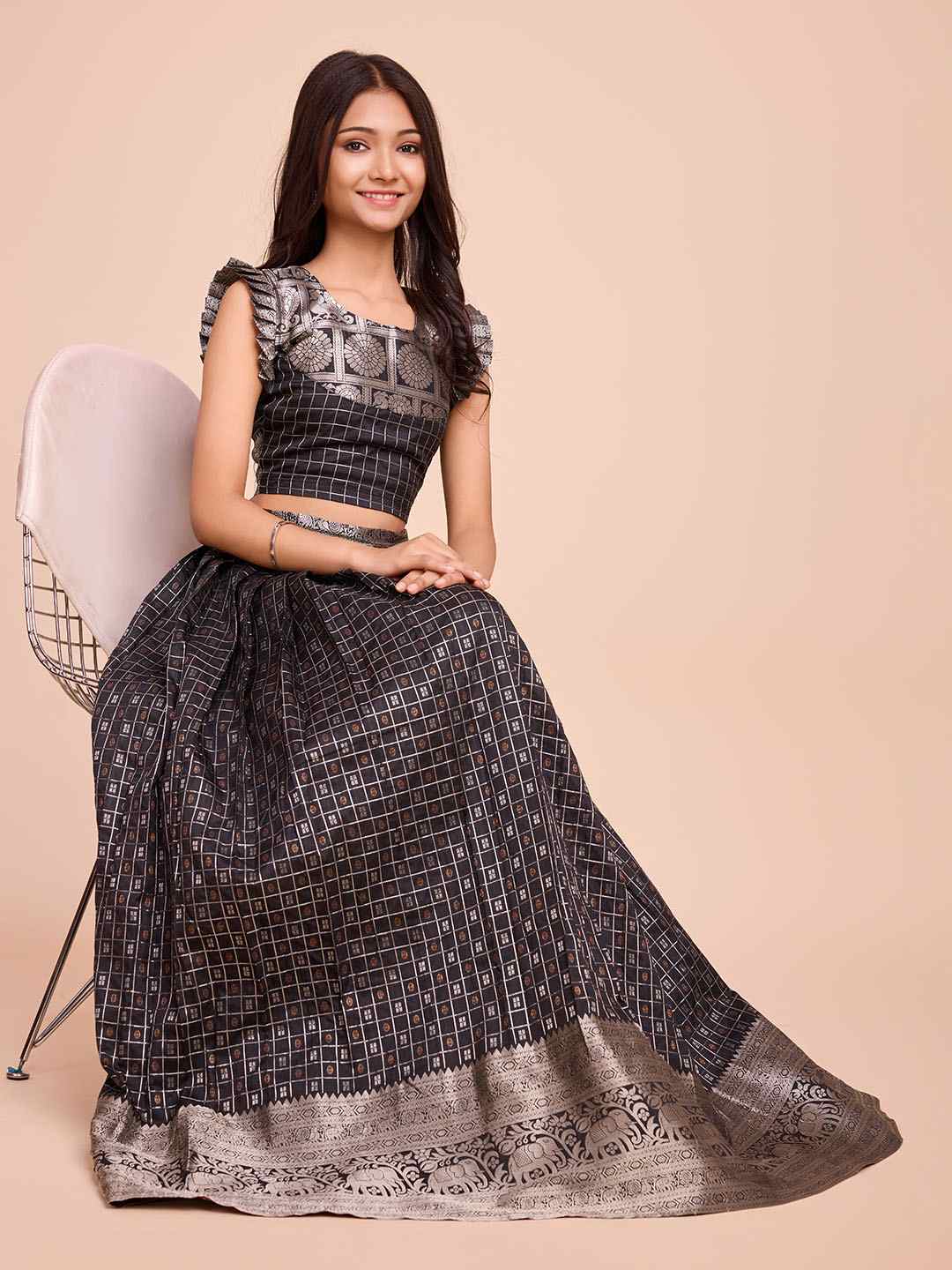 Tasarika Kids BLACK color Silk Sleeveless ethnic dress CHECK_BLACK