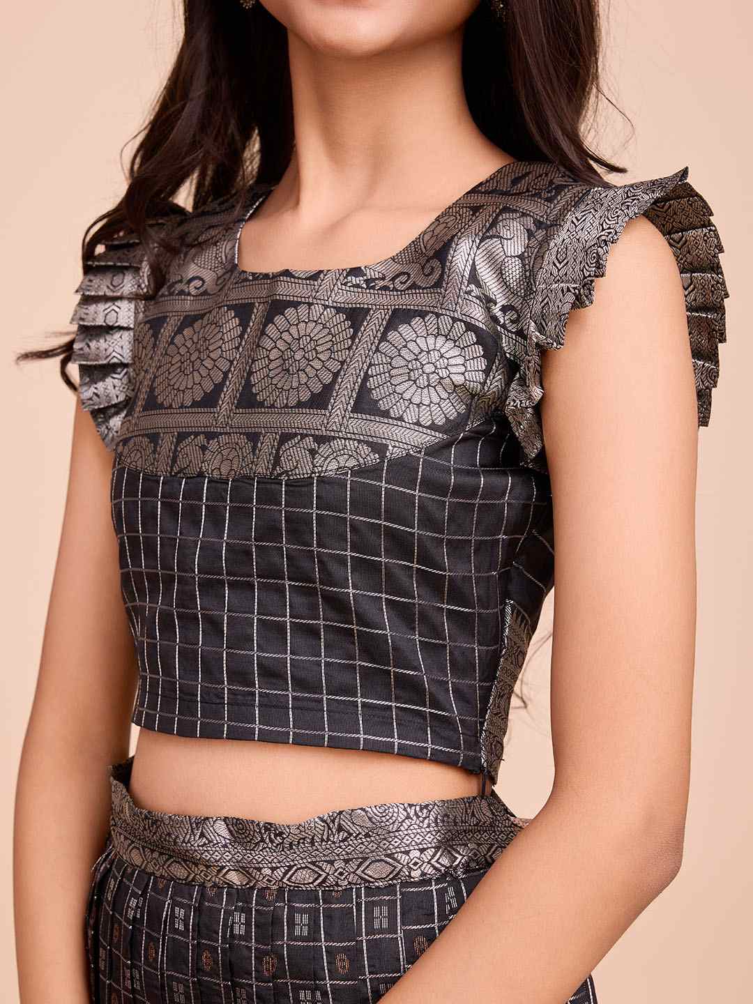 Tasarika Kids BLACK color Silk Sleeveless ethnic dress CHECK_BLACK